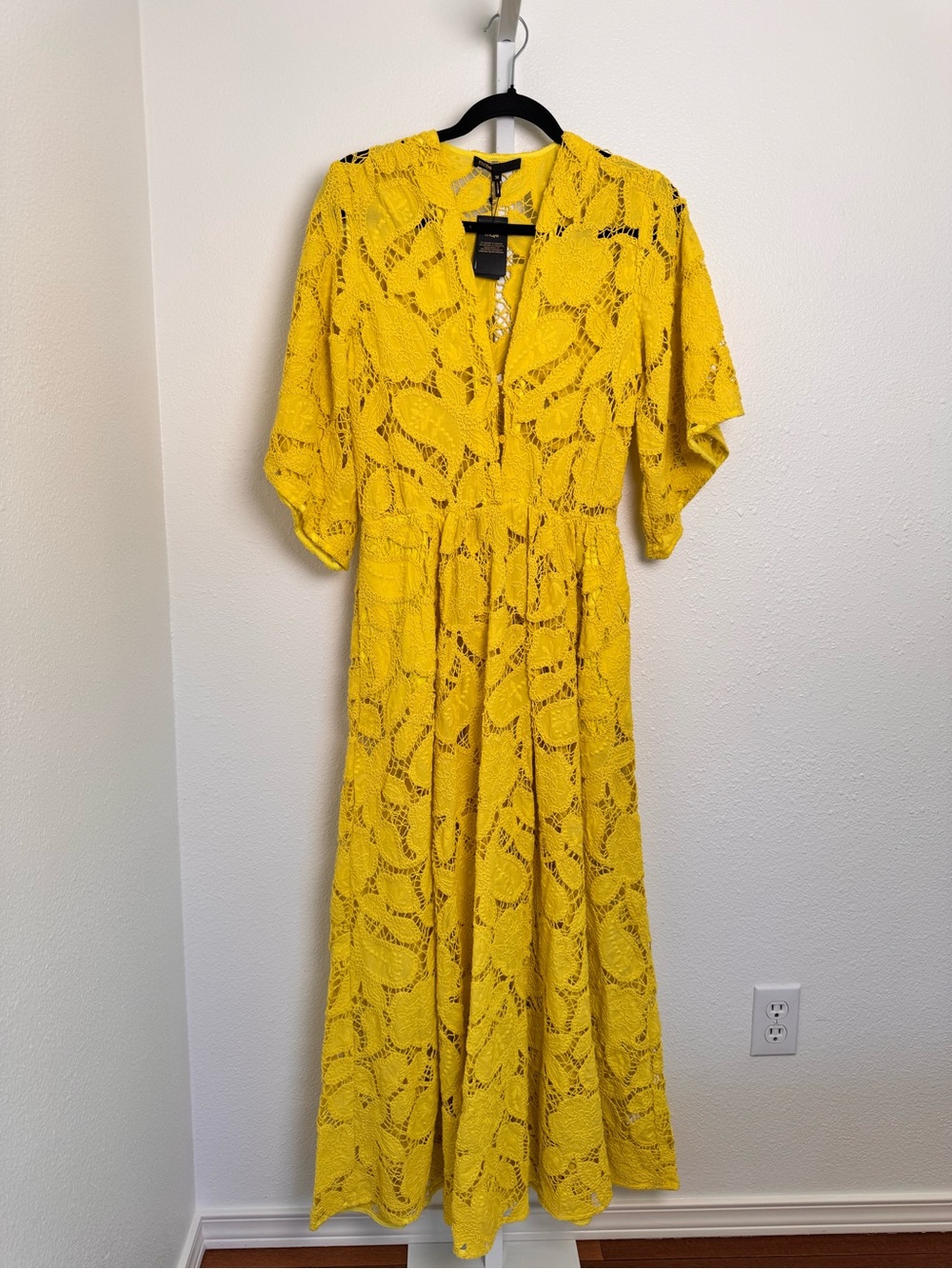 Maje Women’s Vibrant Yellow Long Lace Dress size 36 / US Small